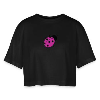 Marienkäfer Pink - Frauen Oversized Cropped T-Shirt - Schwarz - Vorne - AI Model Female 172 light (172cm)