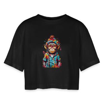 Coole Affe - Frauen Oversized Cropped T-Shirt - Schwarz - Vorne - AI Model Female 172 light (172cm)