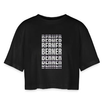 Berner Schweiz - Frauen Oversized Cropped T-Shirt - Schwarz - Vorne - AI Model Female 172 light (172cm)