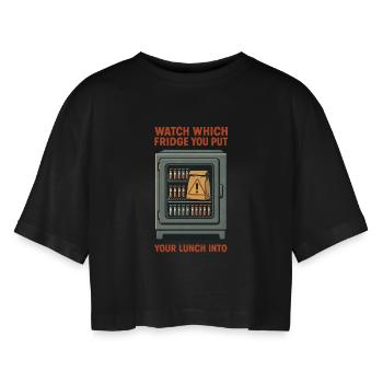 Faux réfrigérateur de laboratoire | Humour en microbiologie - T-shirt court oversize Femme - noir - Devant - AI Model Female 172 light (172cm)