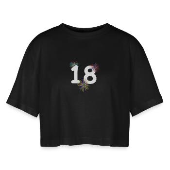 unisex, 18 feuerwerk bunt - Frauen Oversized Cropped T-Shirt - Schwarz - Vorne - AI Model Female 172 light (172cm)