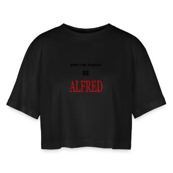 Alfred Red Typography Black - Women’s Oversized Cropped T-Shirt - black - Front - AI Model Female 172 light (172cm)
