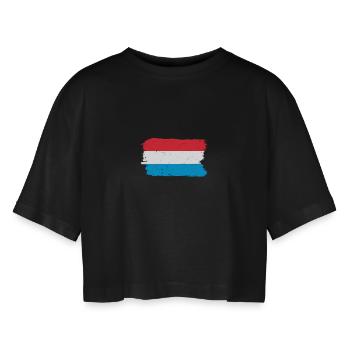 Pinselstrich Holländische Flagge - Frauen Oversized Cropped T-Shirt - Schwarz - Vorne - AI Model Female 172 light (172cm)