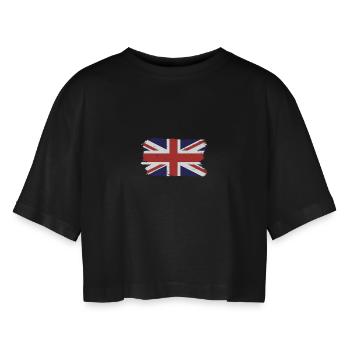 Brushed Union Jack Flag Print - Women’s Oversized Cropped T-Shirt - black - Front - AI Model Female 172 light (172cm)