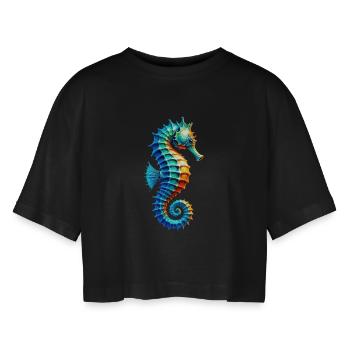 Seepferdchen - Frauen Oversized Cropped T-Shirt - Schwarz - Vorne - AI Model Female 172 light (172cm)