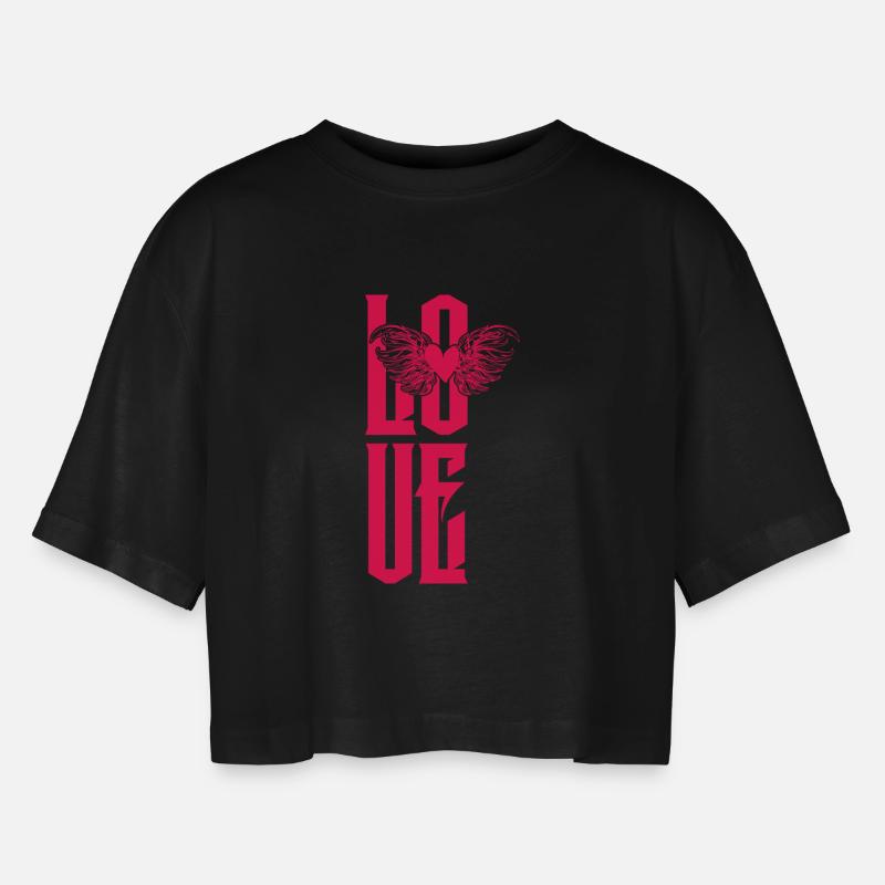 Cuore d'Amore - Maglietta corta dal taglio oversize per donna - nero