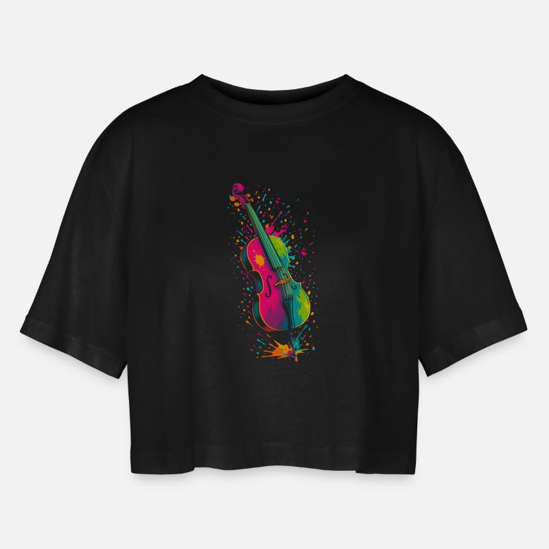 Cello Splash - Women’s Oversized Cropped T-Shirt - black