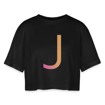 J - Frauen Oversized Cropped T-Shirt - Schwarz - Vorne - AI Model Female 172 light (172cm)