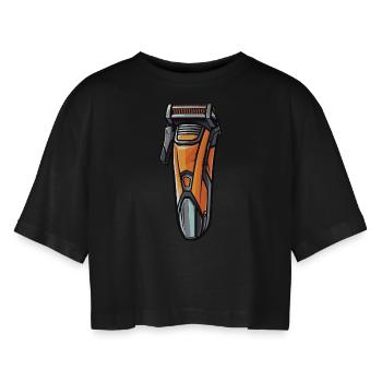 Tondeuse à cheveux, coiffeur, - T-shirt court oversize Femme - noir - Devant - AI Model Female 172 light (172cm)