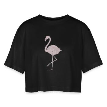 Dessin en filigrane flamant rose aux couleurs délicates - T-shirt court oversize Femme - noir - Devant - AI Model Female 172 light (172cm)