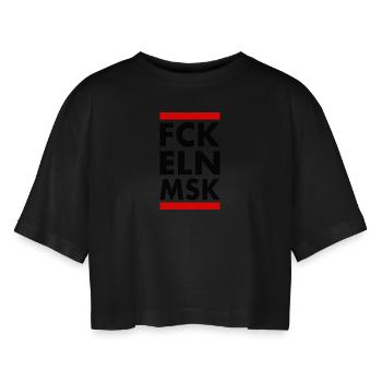 Fck eln msk - Frauen Oversized Cropped T-Shirt - Schwarz - Vorne - AI Model Female 172 light (172cm)