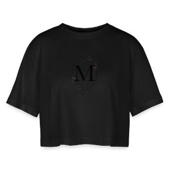 Buchstabe M - Frauen Oversized Cropped T-Shirt - Schwarz - Vorne - AI Model Female 172 light (172cm)