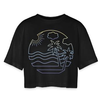 Strand - Frauen Oversized Cropped T-Shirt - Schwarz - Vorne - AI Model Female 172 light (172cm)