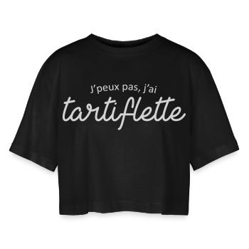 Je peux pas j'ai tartiflette - T-shirt court oversize Femme - noir - Devant - AI Model Female 172 light (172cm)