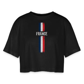 flag of France - Women’s Oversized Cropped T-Shirt - black - Front - AI Model Female 172 light (172cm)