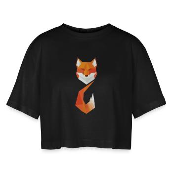 Modern Geometric Fox - Women’s Oversized Cropped T-Shirt - black - Front - AI Model Female 172 light (172cm)