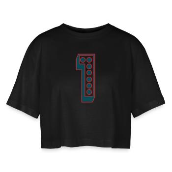 JAHRESTAG. ALLES GUTE ZUM GEBURTSTAG. ALLES GUTE ZUM GEBURTSTAG. - Frauen Oversized Cropped T-Shirt - Schwarz - Vorne - AI Model Female 172 light (172cm)
