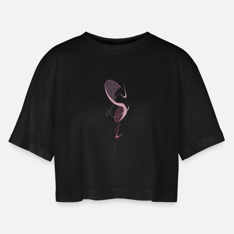 Pink elegance - Women’s Oversized Cropped T-Shirt - black