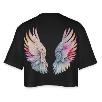 Ailes d'Ange Arc-en-ciel Angelwings - T-shirt court oversize Femme - noir - Dos - AI Model Female 172 light (172cm)