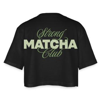 Starker Matcha Club - Frauen Oversized Cropped T-Shirt - Schwarz - Hinten - AI Model Female 172 light (172cm)