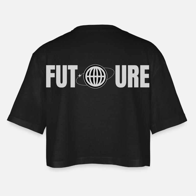 Future Globe Icon Design - Women’s Oversized Cropped T-Shirt - black