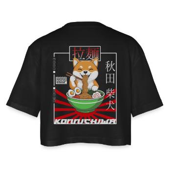 Japan Design Akita - Ramen - Women’s Oversized Cropped T-Shirt - black - Back - AI Model Female 172 light (172cm)