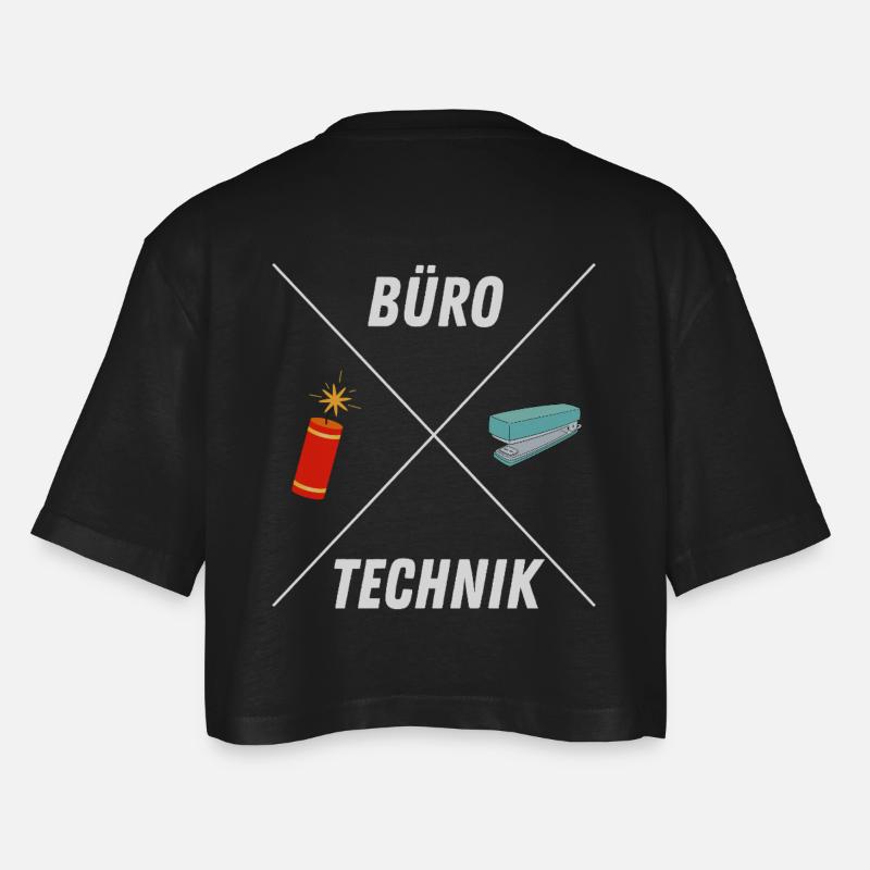 BUROTECHNIK - Frauen Oversized Cropped T-Shirt - Schwarz