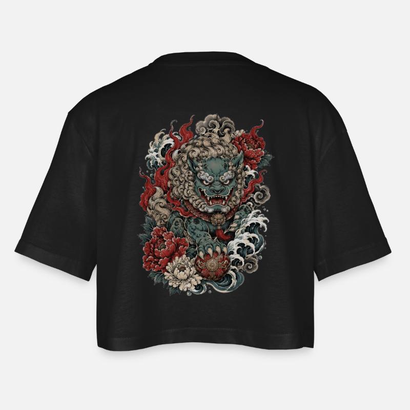 Gardien de la Fleur de Foo Dog - T-shirt court oversize Femme - noir