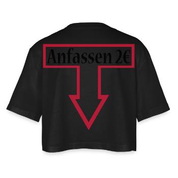 anfassen zwei Euro - Frauen Oversized Cropped T-Shirt - Schwarz - Hinten - AI Model Female 172 light (172cm)