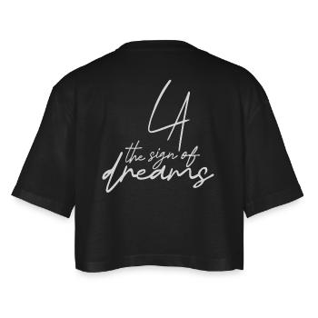 L.A. Le logo de la Cité des Anges - T-shirt court oversize Femme - noir - Dos - AI Model Female 172 light (172cm)