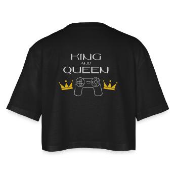 Gaming King & Queen - Frauen Oversized Cropped T-Shirt - Schwarz - Hinten - AI Model Female 172 light (172cm)