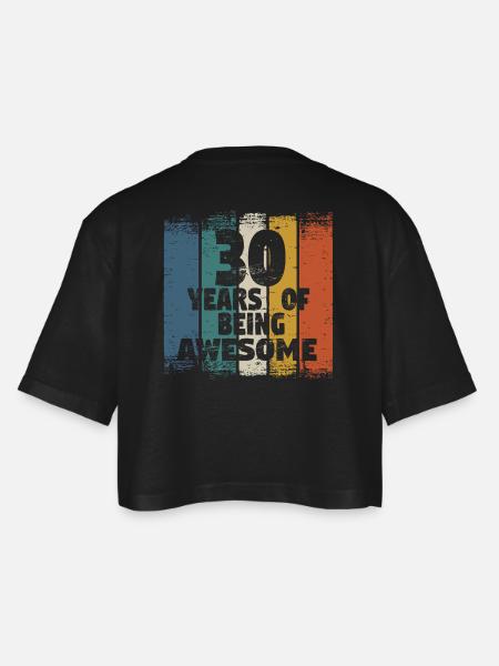retro design 30 years - Women’s Oversized Cropped T-Shirt - black
