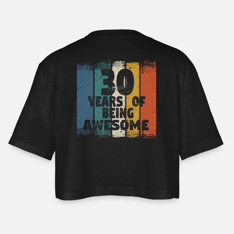 retro design 30 years - Women’s Oversized Cropped T-Shirt - black