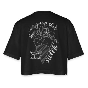 Tom Und Jerry Niedliches Outline-Design Mit Jerry - Frauen Oversized Cropped T-Shirt - Schwarz - Hinten - AI Model Female 172 light (172cm)