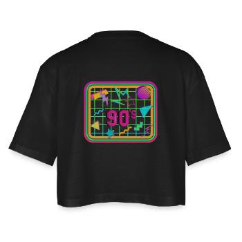 Neunziger Jahre - 90's print - Frauen Oversized Cropped T-Shirt - Schwarz - Hinten - AI Model Female 172 light (172cm)