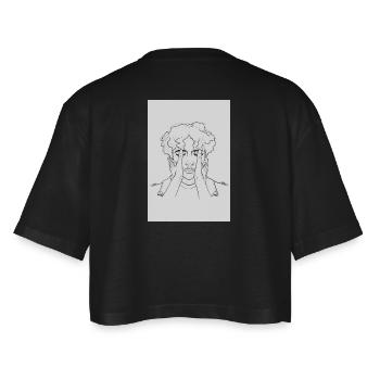 Schöne Dinge - Frauen Oversized Cropped T-Shirt - Schwarz - Hinten - AI Model Female 172 light (172cm)