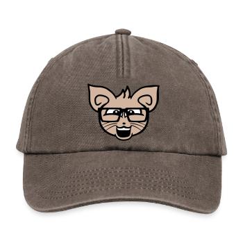 Nerd Katze Hornbrille Geek Schlaues Kätzchen Kopf - Relaxed Vintage Cap - Vintage Braun - Vorne