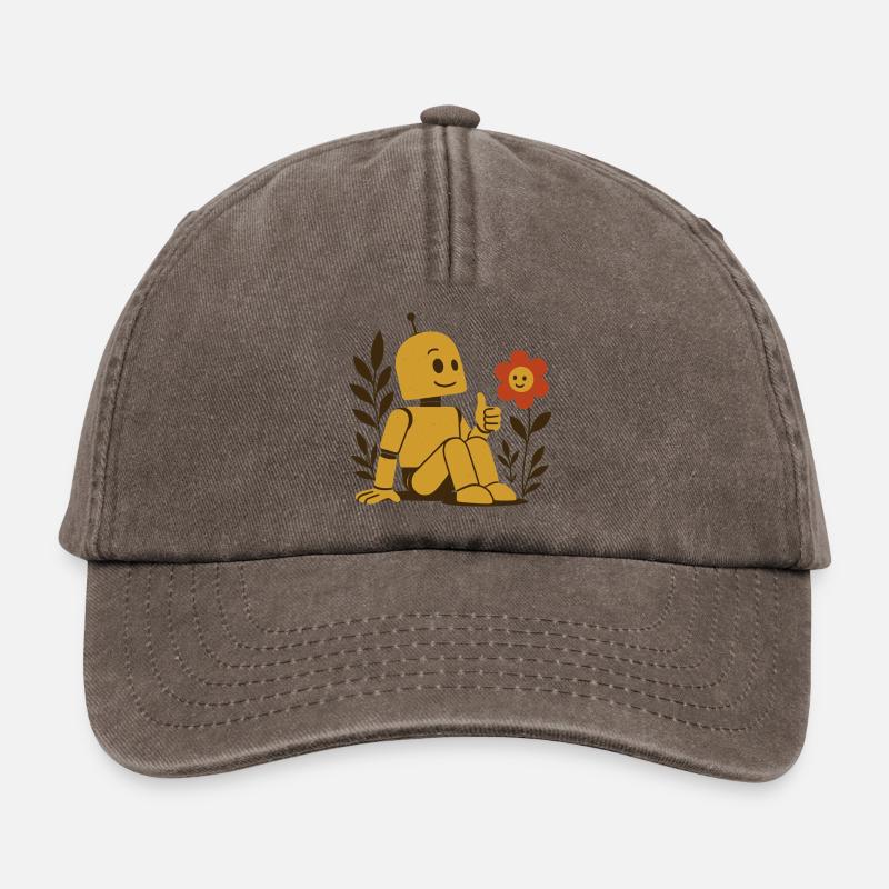 Roboter & Blume – Technik trifft Natur - Relaxed Vintage Cap - Vintage Braun