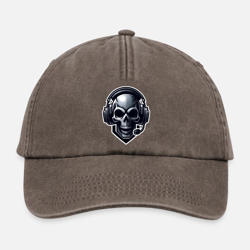 Totenkopf mit Gaming Headset - Relaxed Vintage Cap - Vintage Braun
