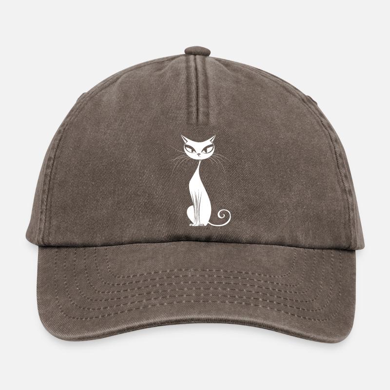Chat blanc élégant - Casquette vintage décontractée - marron vintage