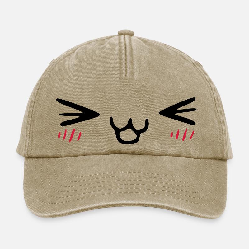 kawaii_face_4 - Relaxed Vintage Cap - Vintage Beige