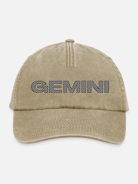 GEMINI – Checkerboard Zodiac Statement - Relaxed Vintage Cap - Vintage Beige