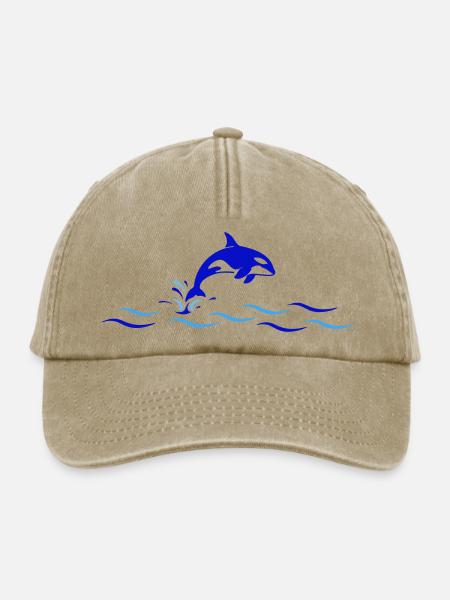 Orca springt über Wellen  - Relaxed Vintage Cap - Vintage Beige