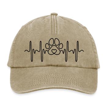 Herzschlag EKG Pfote Hund Herz Katze Herzpfote - Relaxed Vintage Cap - Vintage Beige - Vorne