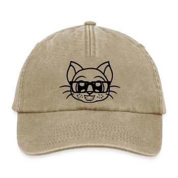 Schlaue Nerd Katze Hornbrille Geek Kätzchen Brille - Relaxed Vintage Cap - Vintage Beige - Vorne