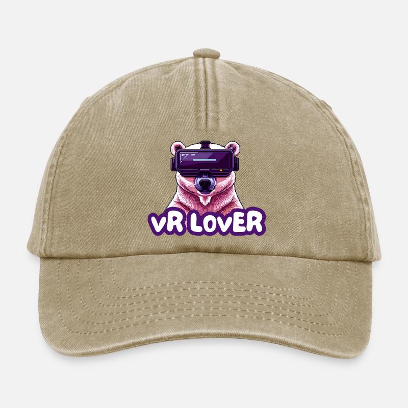 VR Bär mit Virtual Reality Brille - Relaxed Vintage Cap - Vintage Beige