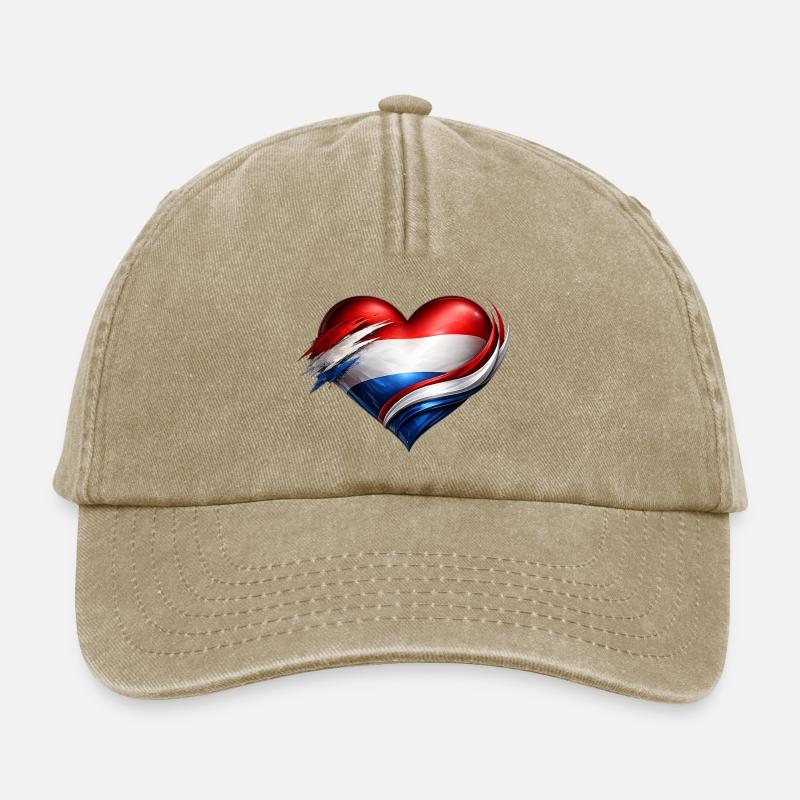 Drapeau du cœur de Hollande des Pays-Bas - Casquette vintage décontractée - beige vintage