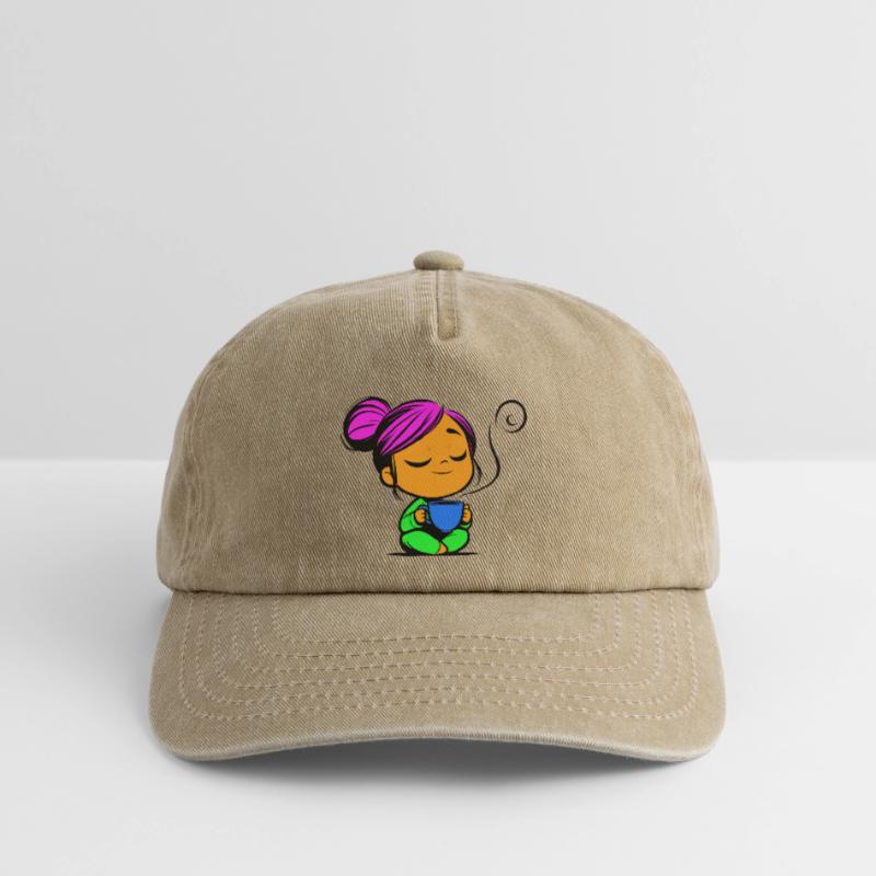 Tassmine enspannt mit einer Tasse Tee oder Kaffee Relaxed Vintage Cap