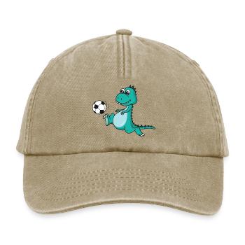 Dino Fussball süß -Kind Geschenk - Relaxed Vintage Cap - Vintage Beige - Vorne