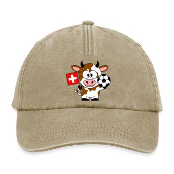 Vache avec drapeau suisse et football - Casquette vintage décontractée - beige vintage - Devant